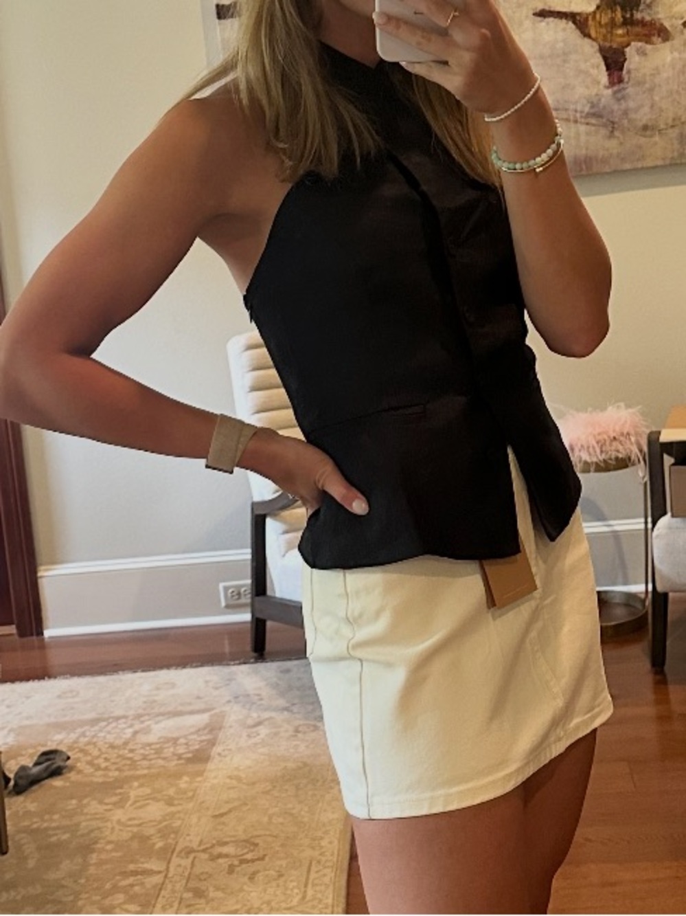 Reformation Black Halter Button-Front Blouse